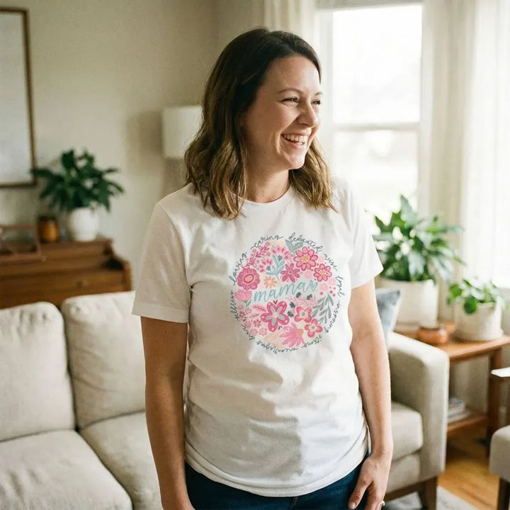 Rockledge Designs LLC Shirts & Tops Floral Mama Tee – Mother’s Day Flower Wreath Graphic T-Shirt - ML203 Floral Mama Tee – Mother’s Day Flower Wreath Graphic T-Shirt - ML203