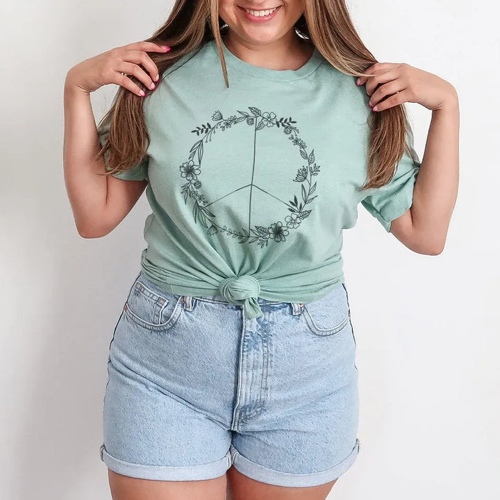 Rockledge Designs LLC Shirts & Tops Floral Peace Sign Minimalist Graphic T-Shirt - TY143 Floral Peace Sign Minimalist Graphic T-Shirt - TY143