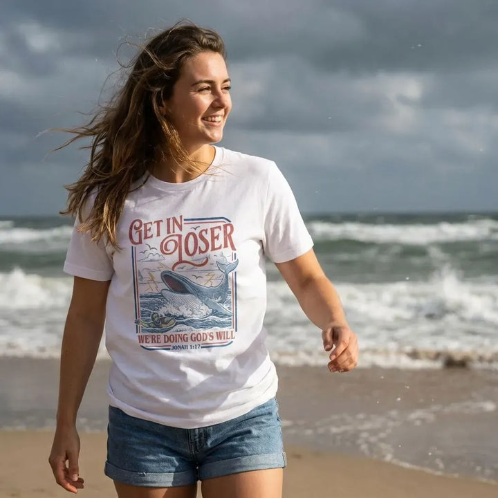 Rockledge Designs LLC Shirts & Tops Get in Loser Christian Shirt: Funny Jonah Bible Tee - SU412 Get in Loser Christian Shirt: Funny Jonah Bible Tee - SU412