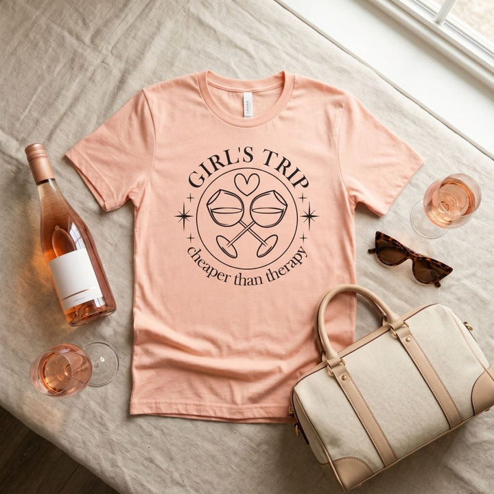 Rockledge Designs LLC Shirts & Tops Girls Trip Cheaper Than Therapy Shirts: Matching Wine Trip Tees - SU407 Girls Trip Cheaper Than Therapy Shirts: Matching Wine Trip Tees - SU407
