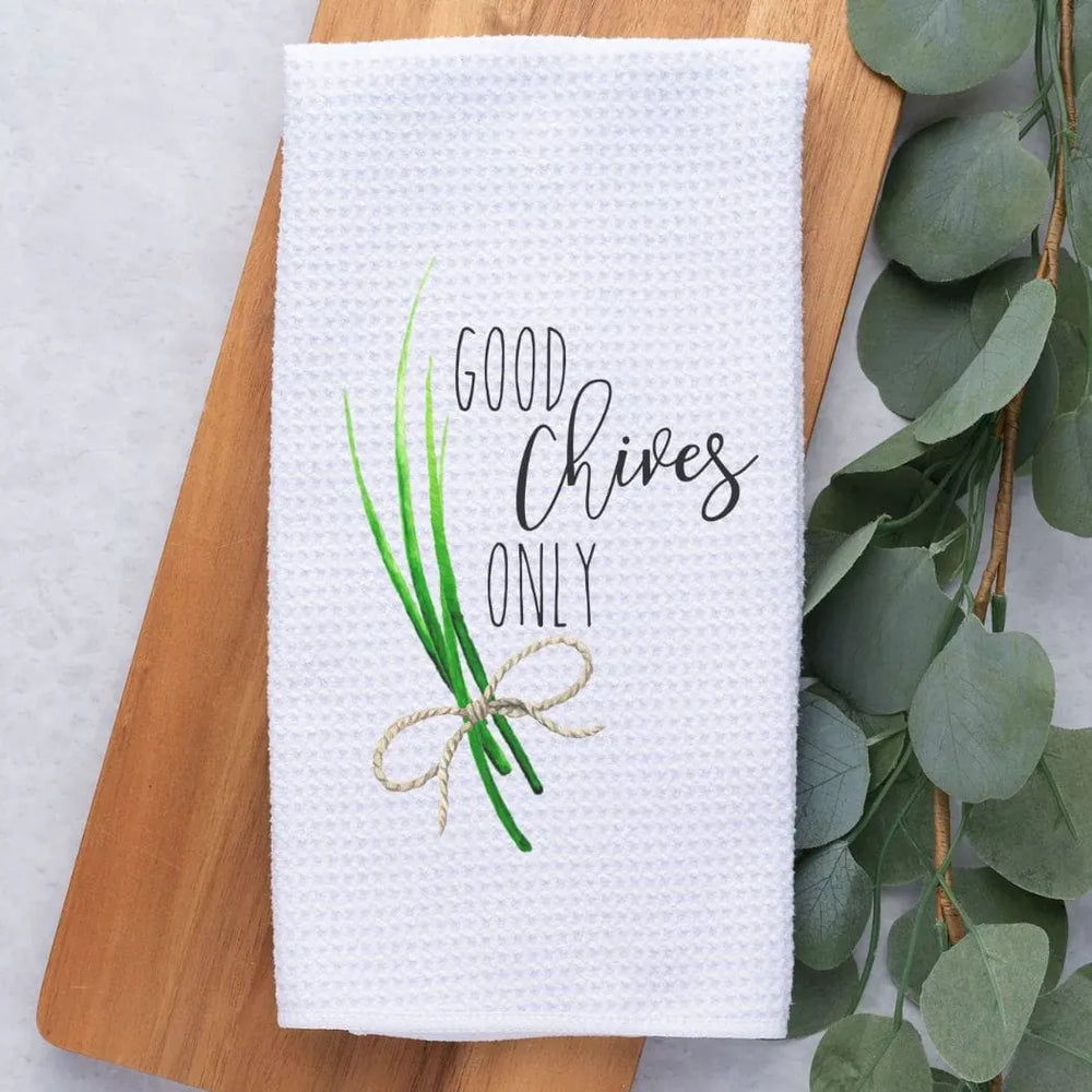 Rockledge Designs LLC Kitchen Decor Good Chives Only Kitchen Hand Towel | Microfiber Waffle Weave Dish Towel Good Chives Only Kitchen Hand Towel | Microfiber Waffle Weave Dish Towel