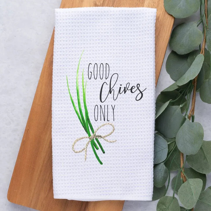 Rockledge Designs LLC Kitchen Decor Good Chives Only Kitchen Hand Towel | Microfiber Waffle Weave Dish Towel Good Chives Only Kitchen Hand Towel | Microfiber Waffle Weave Dish Towel