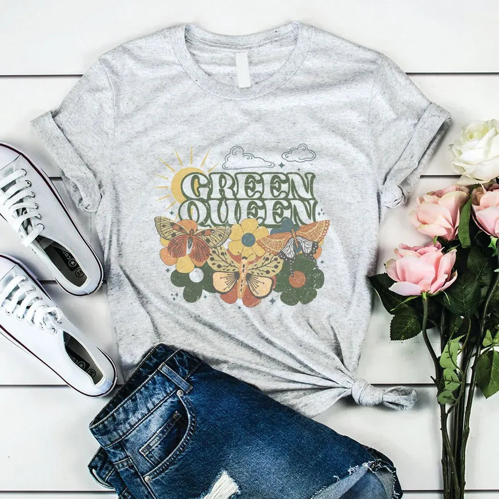 Rockledge Designs LLC Shirts & Tops Green Queen Retro Eco Graphic Tee – Nature Lover Butterfly T-Shirt - SP132 Green Queen Retro Eco Graphic Tee – Nature Lover Butterfly T-Shirt - SP132