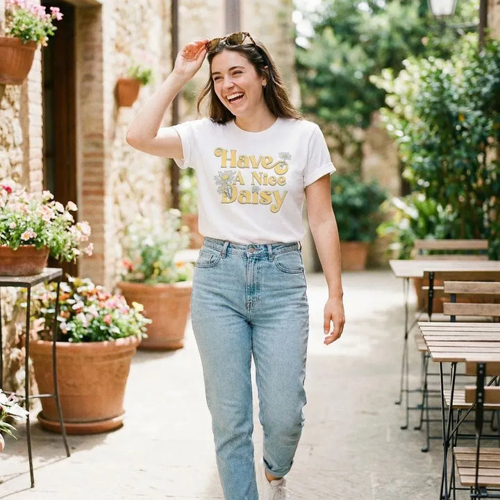 Rockledge Designs LLC Shirts & Tops Have a Nice Daisy Graphic Tee – Retro Floral Positive Message Shirt - SP112 Have a Nice Daisy Graphic Tee – Retro Floral Positive Message Shirt - SP112