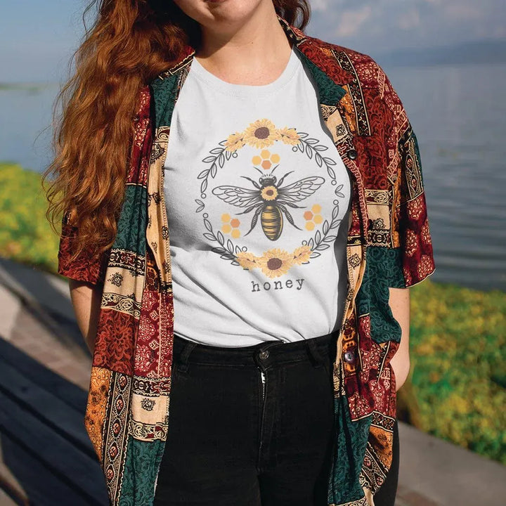 Rockledge Designs LLC Shirts & Tops Honey Bee Floral Graphic Tee – Cute Nature Lover Shirt - SP113 Honey Bee Floral Graphic Tee – Cute Nature Lover Shirt - SP113