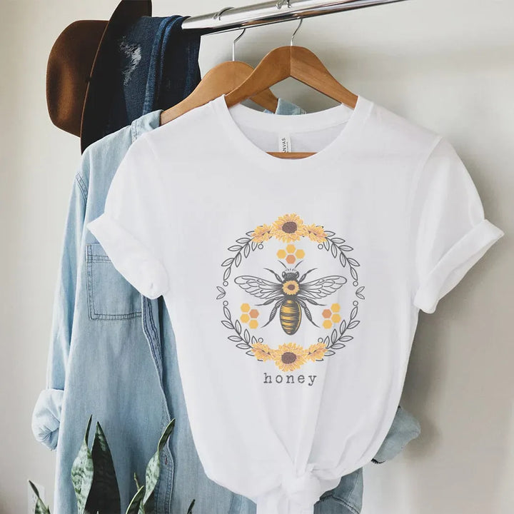 Rockledge Designs LLC Shirts & Tops Honey Bee Floral Graphic Tee – Cute Nature Lover Shirt - SP113 Honey Bee Floral Graphic Tee – Cute Nature Lover Shirt - SP113
