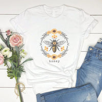 Rockledge Designs LLC Shirts & Tops Honey Bee Floral Graphic Tee – Cute Nature Lover Shirt - SP113 Honey Bee Floral Graphic Tee – Cute Nature Lover Shirt - SP113