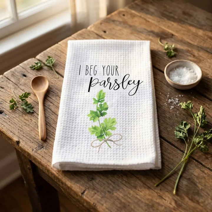 Rockledge Designs LLC Kitchen Decor I Beg Your Parsley Kitchen Hand Towel | Microfiber Waffle Weave Dish Towel I Beg Your Parsley Kitchen Hand Towel | Microfiber Waffle Weave Dish Towel