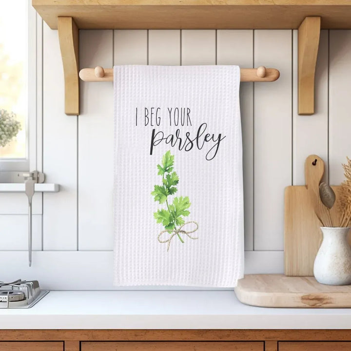 Rockledge Designs LLC Kitchen Decor I Beg Your Parsley Kitchen Hand Towel | Microfiber Waffle Weave Dish Towel I Beg Your Parsley Kitchen Hand Towel | Microfiber Waffle Weave Dish Towel