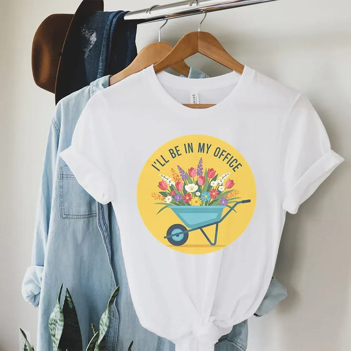 Rockledge Designs LLC Shirts & Tops I’ll Be in My Office Gardening Graphic T-Shirt – Wheelbarrow Floral Tee - SP903 I’ll Be in My Office Gardening Graphic T-Shirt – Wheelbarrow Floral Tee - SP903