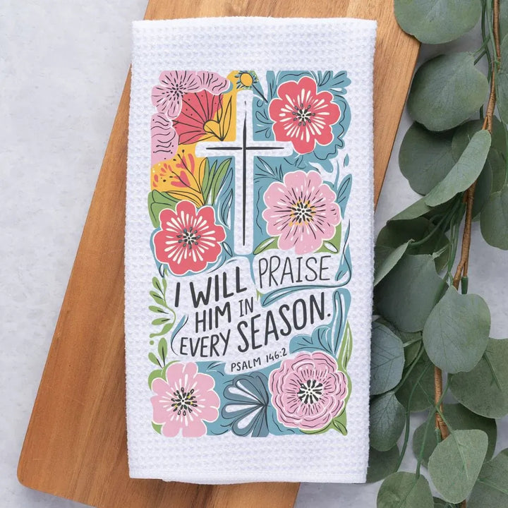 Rockledge Designs LLC Kitchen Decor I Will Praise Him Floral Christian Kitchen Hand Towel | Waffle Weave Microfiber Dish Towel I Will Praise Him Floral Christian Kitchen Hand Towel | Waffle Weave Microfiber Dish Towel