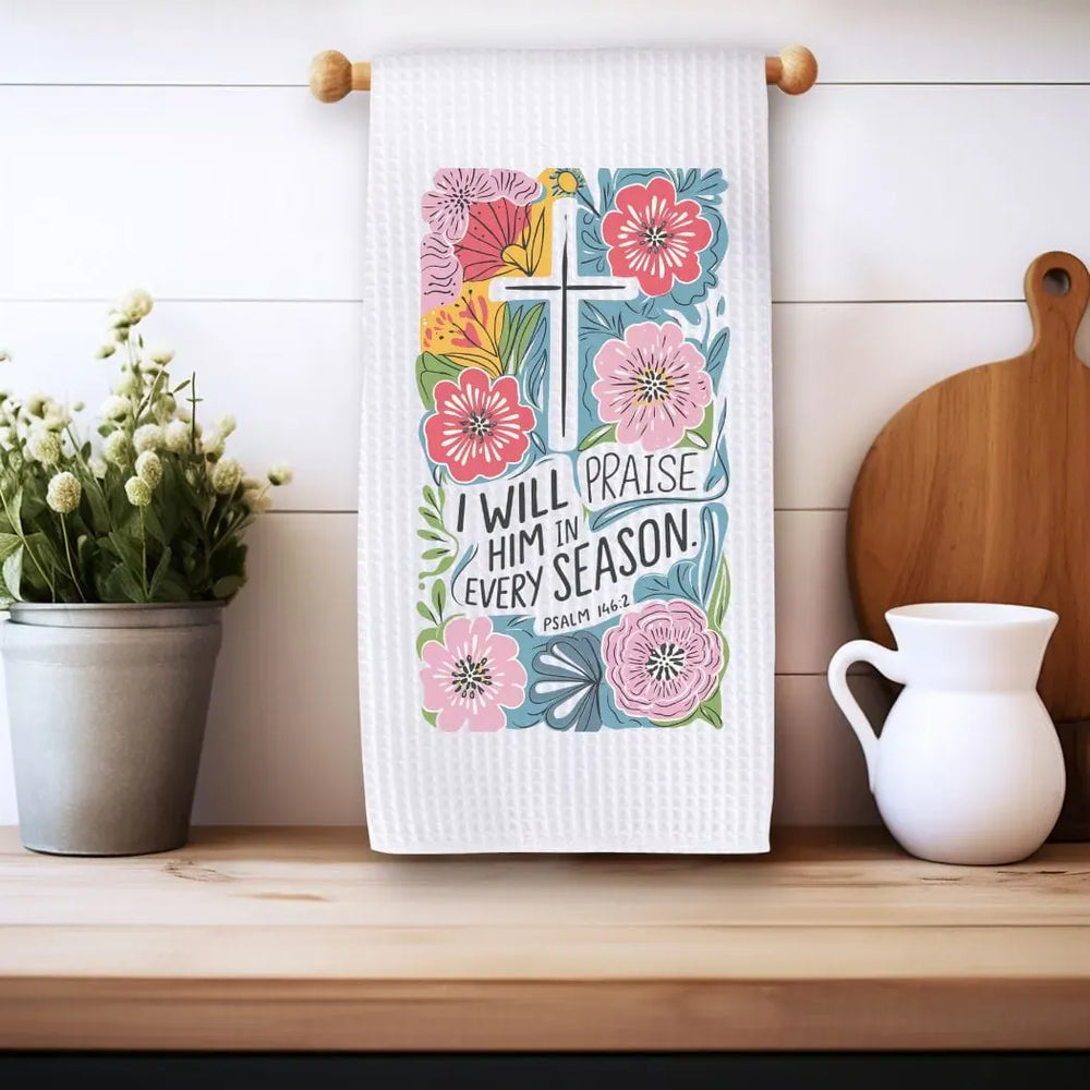 Rockledge Designs LLC Kitchen Decor I Will Praise Him Floral Christian Kitchen Hand Towel | Waffle Weave Microfiber Dish Towel I Will Praise Him Floral Christian Kitchen Hand Towel | Waffle Weave Microfiber Dish Towel