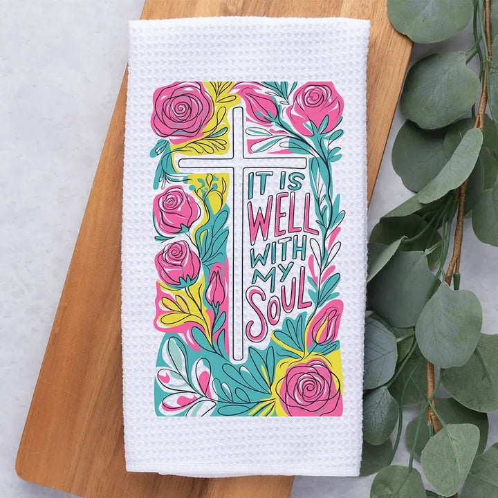 Rockledge Designs LLC Kitchen Decor It Is Well Floral Christian Kitchen Hand Towel | Waffle Weave Microfiber Dish Towel It Is Well Floral Christian Kitchen Hand Towel | Waffle Weave Microfiber Dish Towel