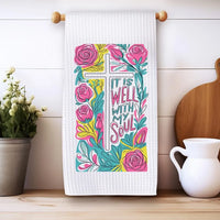 Rockledge Designs LLC Kitchen Decor It Is Well Floral Christian Kitchen Hand Towel | Waffle Weave Microfiber Dish Towel It Is Well Floral Christian Kitchen Hand Towel | Waffle Weave Microfiber Dish Towel