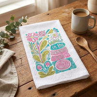 Rockledge Designs LLC Kitchen Decor Joy Comes Floral Christian Kitchen Hand Towel | Waffle Weave Microfiber Dish Towel Joy Comes Floral Christian Kitchen Hand Towel | Waffle Weave Microfiber Dish Towel