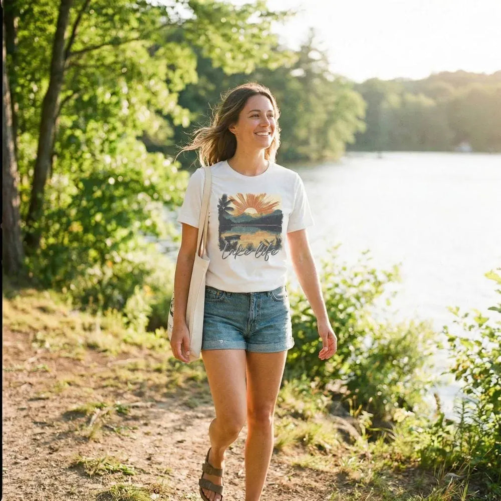 Rockledge Designs LLC Shirts & Tops Lake Life Sunset Graphic Tee – Vintage Lake Scene Shirt – SE117 Lake Life Sunset Graphic Tee – Vintage Lake Scene Shirt – SE117