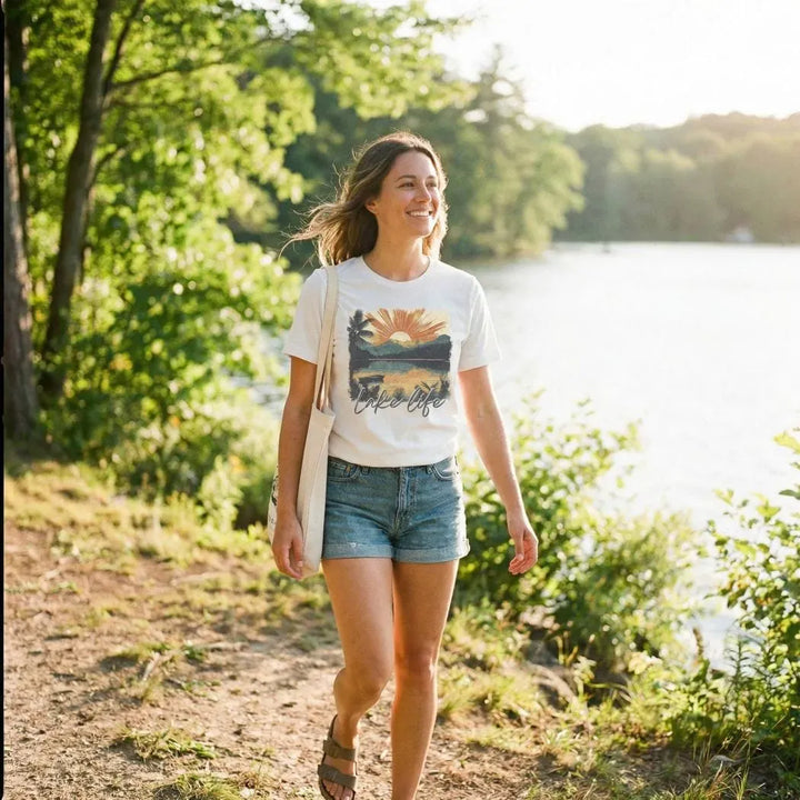 Rockledge Designs LLC Shirts & Tops Lake Life Sunset Graphic Tee – Vintage Lake Scene Shirt – SE117 Lake Life Sunset Graphic Tee – Vintage Lake Scene Shirt – SE117