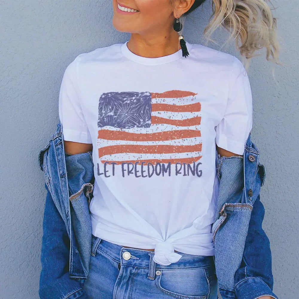 Rockledge Designs LLC Shirts & Tops Let Freedom Ring Patriotic American Flag Tee – Distressed 4th of July Shirt - WE178 Let Freedom Ring Patriotic American Flag Tee – Distressed 4th of July Shirt - WE178