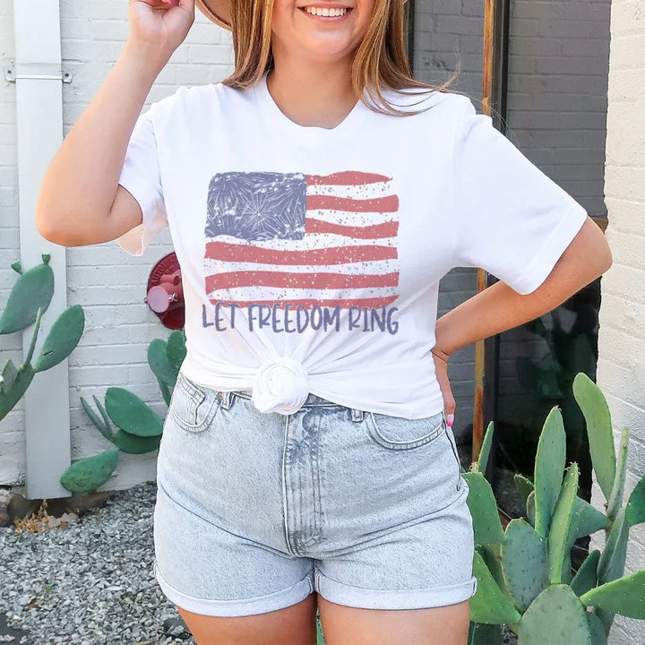 Rockledge Designs LLC Shirts & Tops Let Freedom Ring Patriotic American Flag Tee – Distressed 4th of July Shirt - WE178 Let Freedom Ring Patriotic American Flag Tee – Distressed 4th of July Shirt - WE178