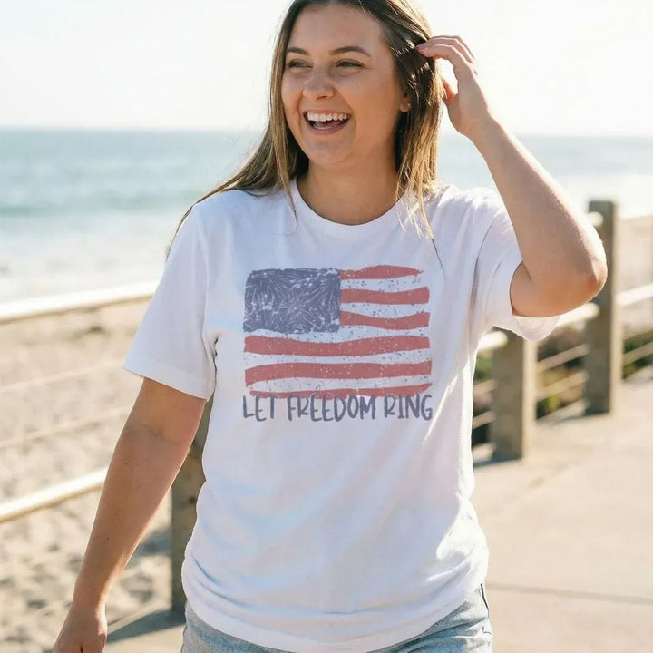 Rockledge Designs LLC Shirts & Tops Let Freedom Ring Patriotic American Flag Tee – Distressed 4th of July Shirt - WE178 Let Freedom Ring Patriotic American Flag Tee – Distressed 4th of July Shirt - WE178