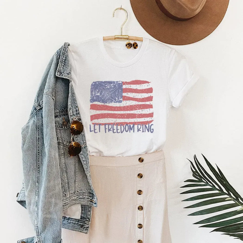 Rockledge Designs LLC Shirts & Tops Let Freedom Ring Patriotic American Flag Tee – Distressed 4th of July Shirt - WE178 Let Freedom Ring Patriotic American Flag Tee – Distressed 4th of July Shirt - WE178