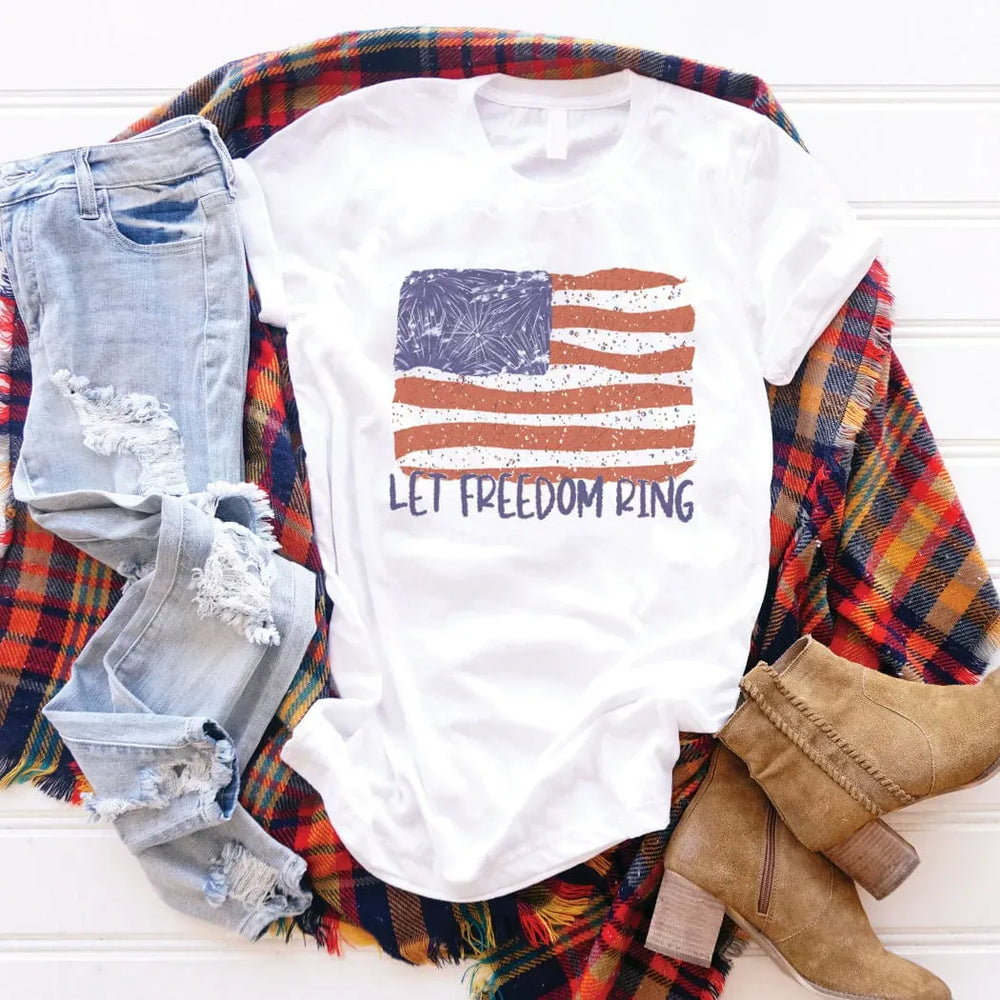 Rockledge Designs LLC Shirts & Tops Let Freedom Ring Patriotic American Flag Tee – Distressed 4th of July Shirt - WE178 Let Freedom Ring Patriotic American Flag Tee – Distressed 4th of July Shirt - WE178