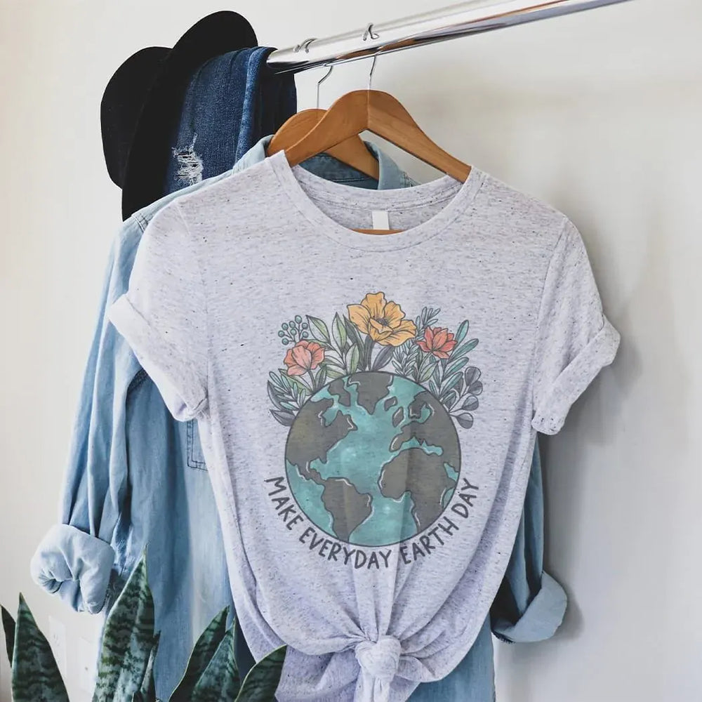 Rockledge Designs LLC Shirts & Tops Make Every Day Earth Day Graphic Tee – Floral Earth Planet Eco Shirt - SP130 Make Every Day Earth Day Graphic Tee – Floral Earth Planet Eco Shirt - SP130