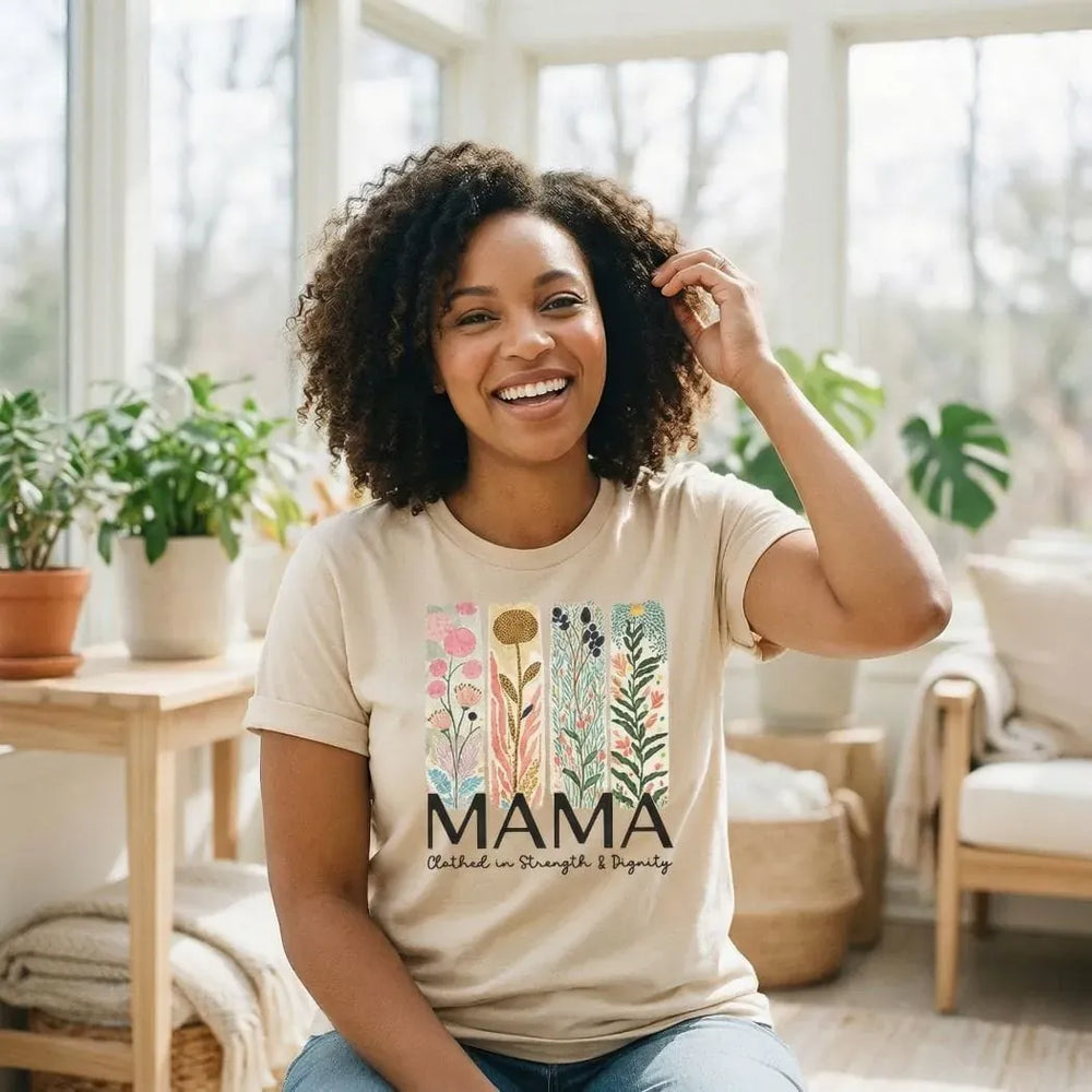 Rockledge Designs LLC Shirts & Tops Mama Clothed in Strength & Dignity Floral Tee – Inspirational Christian Mom Graphic T-Shirt - MD900 Mama Clothed in Strength & Dignity Floral Tee – Inspirational Christian Mom Graphic T-Shirt - MD900