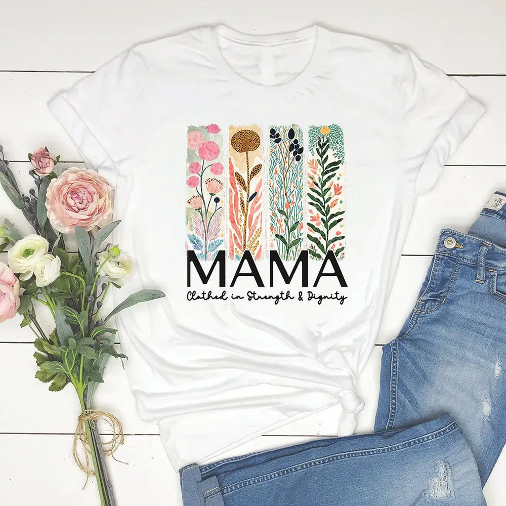 Rockledge Designs LLC Shirts & Tops Mama Clothed in Strength & Dignity Floral Tee – Inspirational Christian Mom Graphic T-Shirt - MD900 Mama Clothed in Strength & Dignity Floral Tee – Inspirational Christian Mom Graphic T-Shirt - MD900