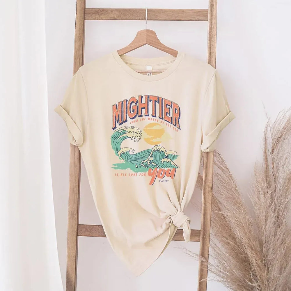 Rockledge Designs LLC Shirts & Tops Mightier Than the Waves Tee – Christian Retro Wave Graphic T-Shirt - SE106 Mightier Than the Waves Tee – Christian Retro Wave Graphic T-Shirt - SE106