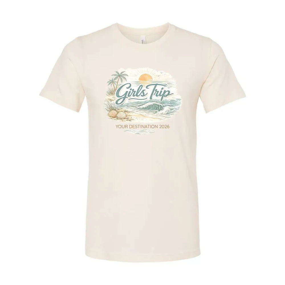 Rockledge Designs LLC Shirts & Tops Minimal Coastal Girls Trip Shirt: Neutral Beach Vacation Tee - CU203 Minimal Coastal Girls Trip Shirt: Neutral Beach Vacation Tee - CU203
