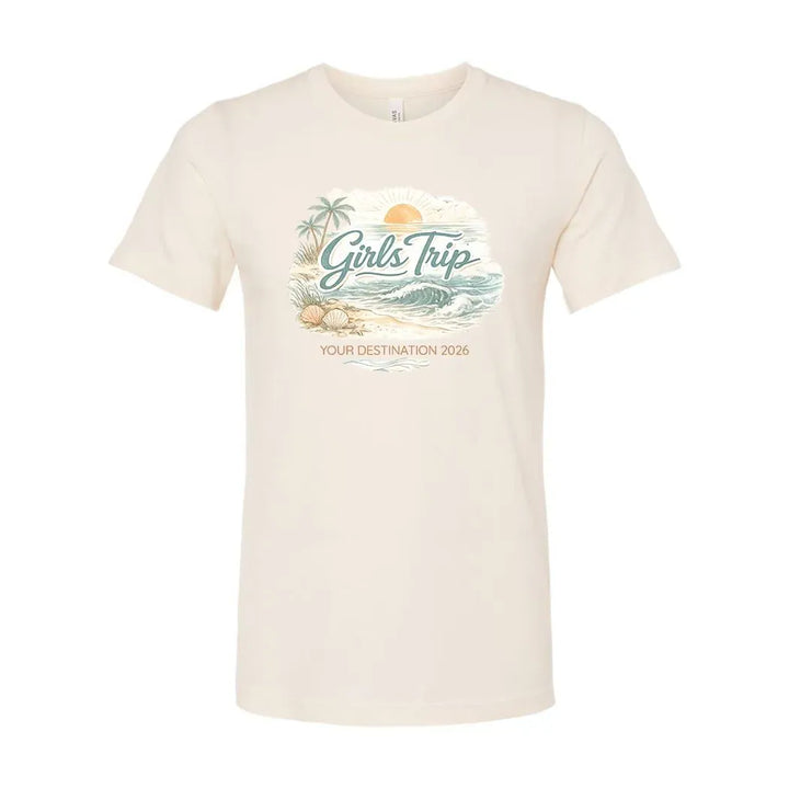 Rockledge Designs LLC Shirts & Tops Minimal Coastal Girls Trip Shirt: Neutral Beach Vacation Tee - CU203 Minimal Coastal Girls Trip Shirt: Neutral Beach Vacation Tee - CU203