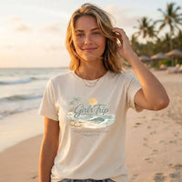 Rockledge Designs LLC Shirts & Tops Minimal Coastal Girls Trip Shirt: Neutral Beach Vacation Tee - CU203 Minimal Coastal Girls Trip Shirt: Neutral Beach Vacation Tee - CU203