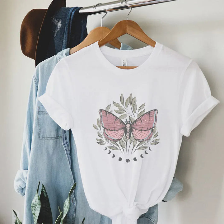 Rockledge Designs LLC Shirts & Tops Mystic Butterfly Graphic Tee – Boho Moon Phase Nature Shirt - SP119 Mystic Butterfly Graphic Tee – Boho Moon Phase Nature Shirt - SP119