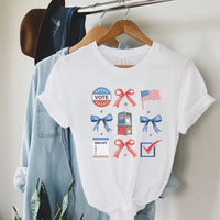 Rockledge Designs LLC Shirts & Tops Patriotic Bow Tee – Red, White & Blue Coquette Bows 4th of July T-Shirt - WE406 Patriotic Bow Tee – Red, White & Blue Coquette Bows 4th of July T-Shirt - WE406