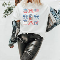 Rockledge Designs LLC Shirts & Tops Patriotic Bow Tee – Red, White & Blue Coquette Bows 4th of July T-Shirt - WE406 Patriotic Bow Tee – Red, White & Blue Coquette Bows 4th of July T-Shirt - WE406