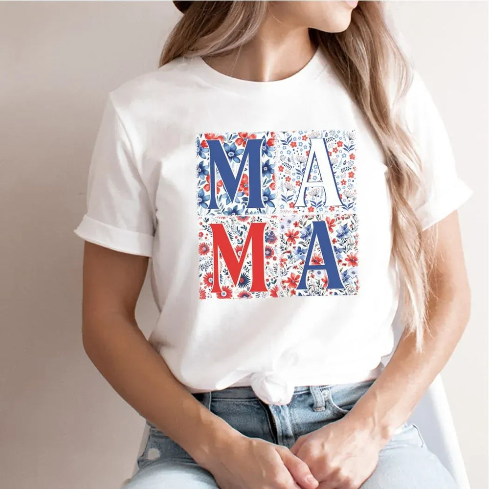 Rockledge Designs LLC Shirts & Tops Patriotic Floral Mama Tee – Red, White & Blue Mama T-Shirt - WE304 Patriotic Floral Mama Tee – Red, White & Blue Mama T-Shirt - WE304