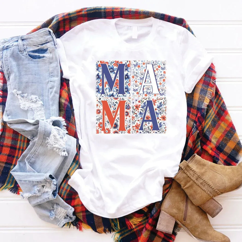 Rockledge Designs LLC Shirts & Tops Patriotic Floral Mama Tee – Red, White & Blue Mama T-Shirt - WE304 Patriotic Floral Mama Tee – Red, White & Blue Mama T-Shirt - WE304