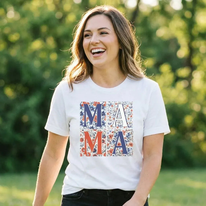 Rockledge Designs LLC Shirts & Tops Patriotic Floral Mama Tee – Red, White & Blue Mama T-Shirt - WE304 Patriotic Floral Mama Tee – Red, White & Blue Mama T-Shirt - WE304