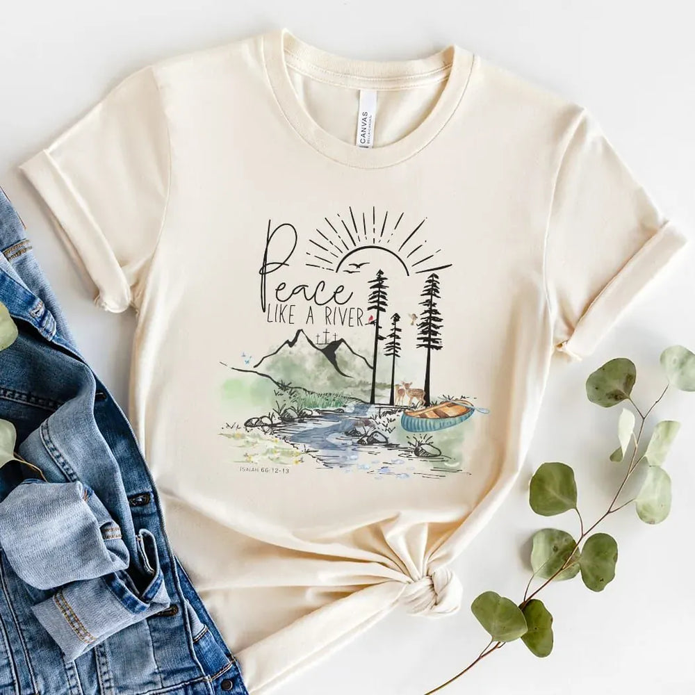 Rockledge Designs LLC Shirts & Tops Peace Like a River Tee – Christian Nature Illustration T-Shirt - SE108 Peace Like a River Tee – Christian Nature Illustration T-Shirt - SE108