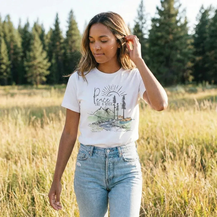 Rockledge Designs LLC Shirts & Tops Peace Like a River Tee – Christian Nature Illustration T-Shirt - SE108 Peace Like a River Tee – Christian Nature Illustration T-Shirt - SE108