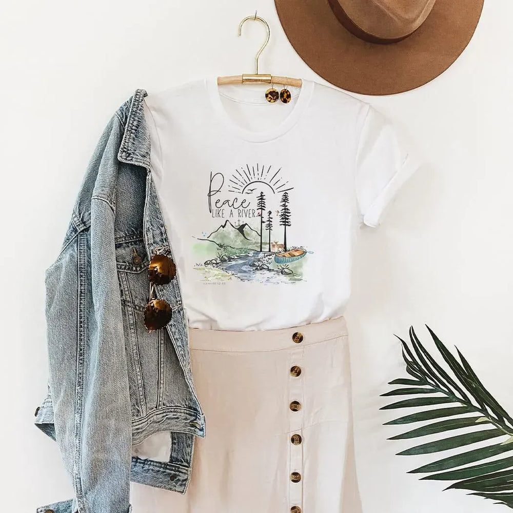 Rockledge Designs LLC Shirts & Tops Peace Like a River Tee – Christian Nature Illustration T-Shirt - SE108 Peace Like a River Tee – Christian Nature Illustration T-Shirt - SE108