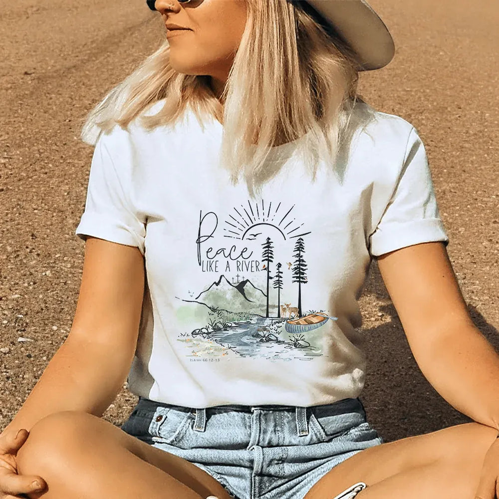 Rockledge Designs LLC Shirts & Tops Peace Like a River Tee – Christian Nature Illustration T-Shirt - SE108 Peace Like a River Tee – Christian Nature Illustration T-Shirt - SE108