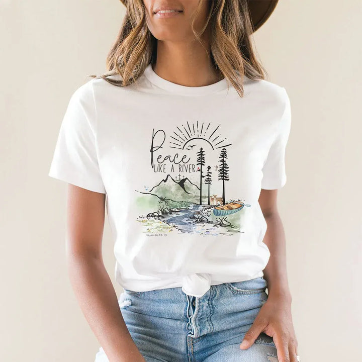 Rockledge Designs LLC Shirts & Tops Peace Like a River Tee – Christian Nature Illustration T-Shirt - SE108 Peace Like a River Tee – Christian Nature Illustration T-Shirt - SE108