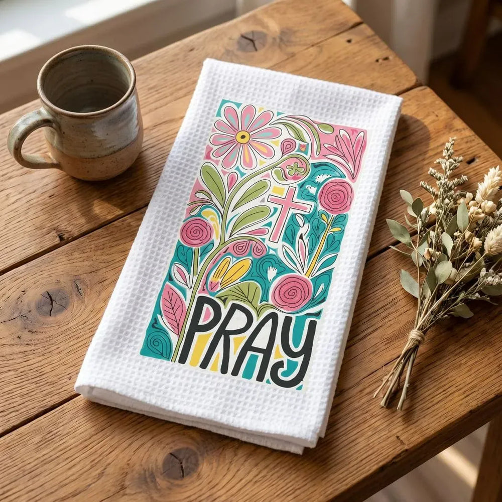 Rockledge Designs LLC Kitchen Decor Pray Floral Christian Kitchen Hand Towel | Waffle Weave Microfiber Dish Towel Pray Floral Christian Kitchen Hand Towel | Waffle Weave Microfiber Dish Towel