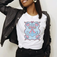 Rockledge Designs LLC Shirts & Tops Preppy Anchor Coastal Tee – Nautical Bow & Seashell Shirt – Girly Beach Graphic T-Shirt - SE120 Preppy Anchor Coastal Tee – Nautical Bow & Seashell Shirt – Girly Beach Graphic T-Shirt - SE120