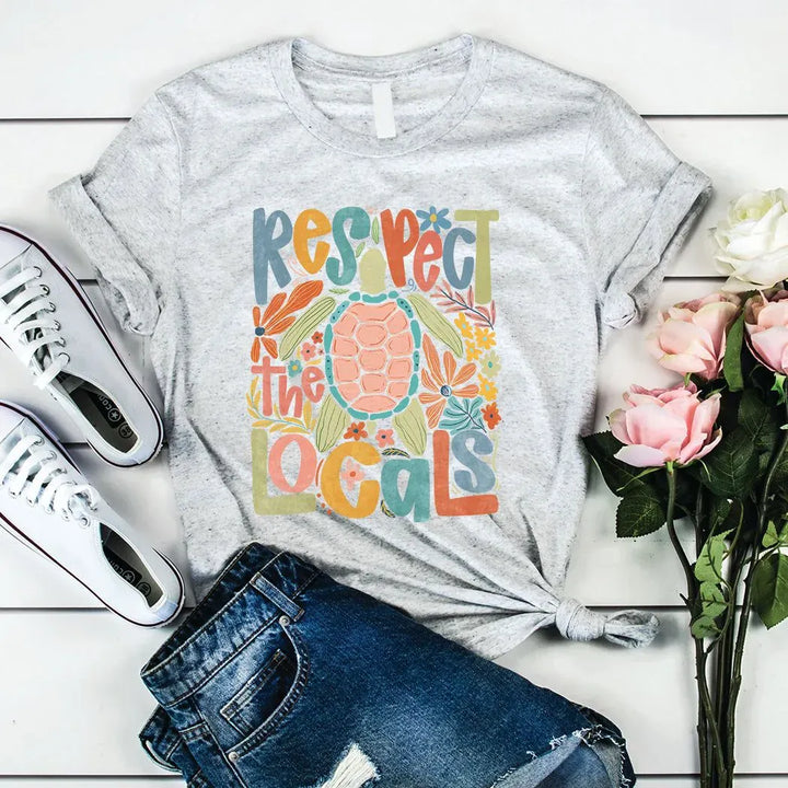 Rockledge Designs LLC Shirts & Tops Respect the Locals Sea Turtle Tee – Colorful Coastal Graphic Shirt – Beach Conservation T-Shirt - SE129 Respect the Locals Sea Turtle Tee – Colorful Coastal Graphic Shirt – Beach Conservation T-Shirt - SE129