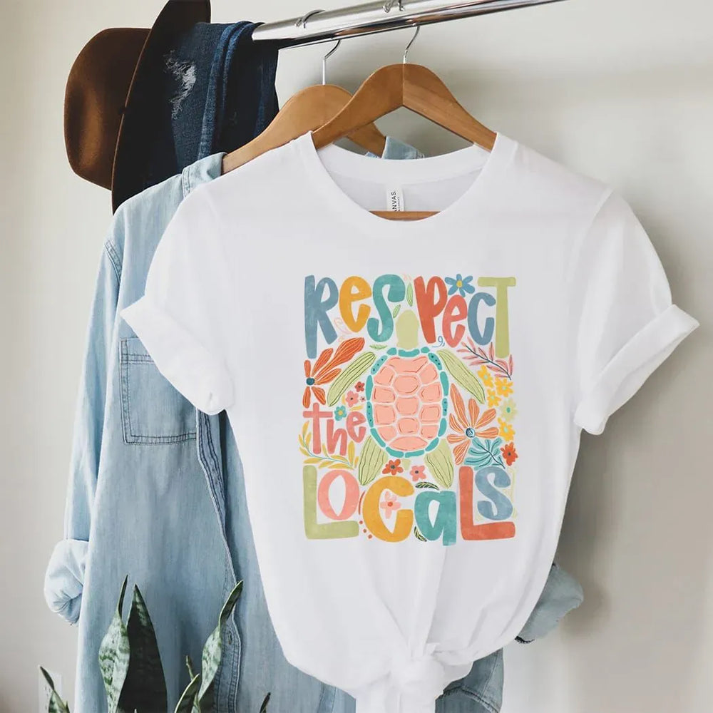 Rockledge Designs LLC Shirts & Tops Respect the Locals Sea Turtle Tee – Colorful Coastal Graphic Shirt – Beach Conservation T-Shirt - SE129 Respect the Locals Sea Turtle Tee – Colorful Coastal Graphic Shirt – Beach Conservation T-Shirt - SE129