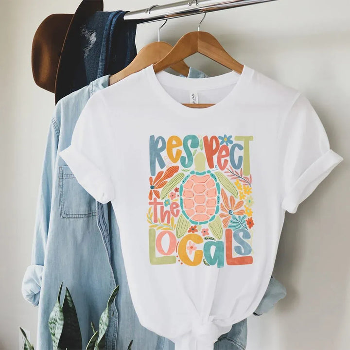 Rockledge Designs LLC Shirts & Tops Respect the Locals Sea Turtle Tee – Colorful Coastal Graphic Shirt – Beach Conservation T-Shirt - SE129 Respect the Locals Sea Turtle Tee – Colorful Coastal Graphic Shirt – Beach Conservation T-Shirt - SE129