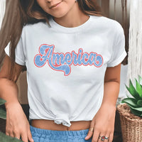 Rockledge Designs LLC Shirts & Tops Retro America Script Tee – Vintage Red, White & Blue Graphic T-Shirt - WE502 Retro America Script Tee – Vintage Red, White & Blue Graphic T-Shirt - WE502